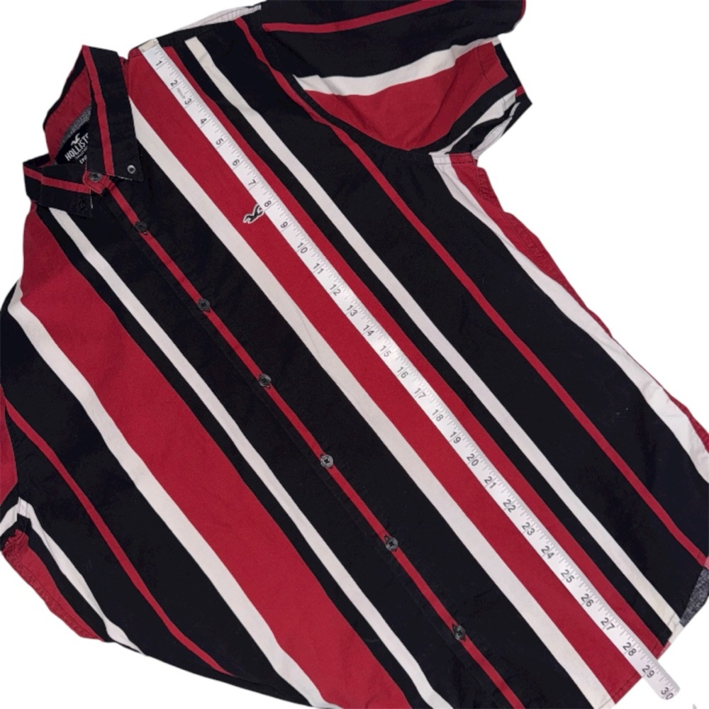 Hollister Men's Red Black & White Short Sleeve Slim Fit Stripe Shirt XL - Picture 3 of 8